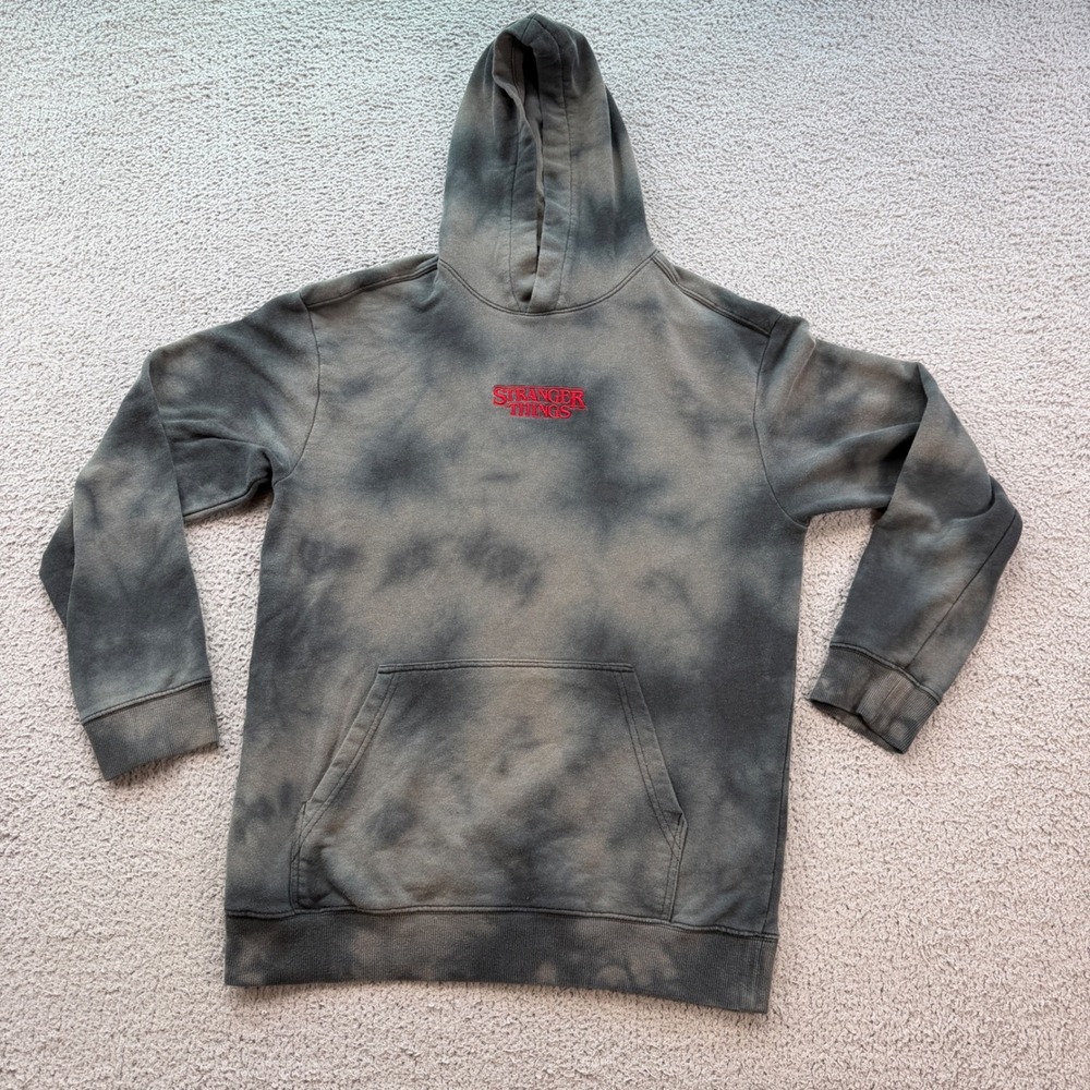 H&M Stranger Things Acid Wash Hoodie Mens Small Grey Netflix Graphic Relaxed Fit